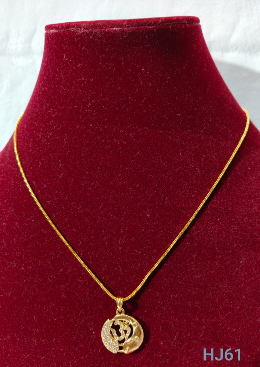 Gold Plated Crystal Moon and Spiritual Om Shape Pendant NecklaceAnti Tarsnish HJ61