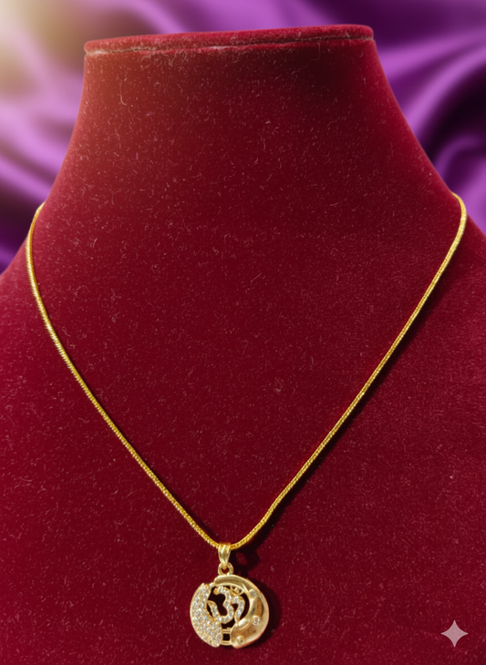 Gold Plated Crystal Moon and Spiritual Om Shape Pendant NecklaceAnti Tarsnish HJ61