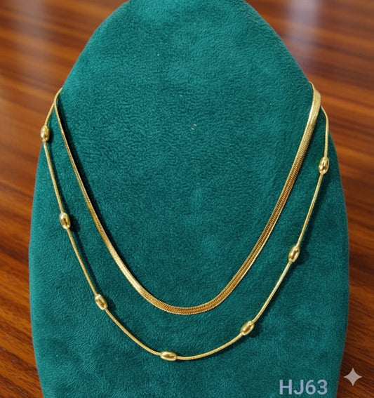 Double Layered Gold Chain Necklace, Anti Tarnish HJ63