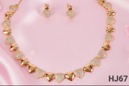 Rose Gold Heart Necklace, Crystal Rhinestone Alternating Hearts Design, HJ67